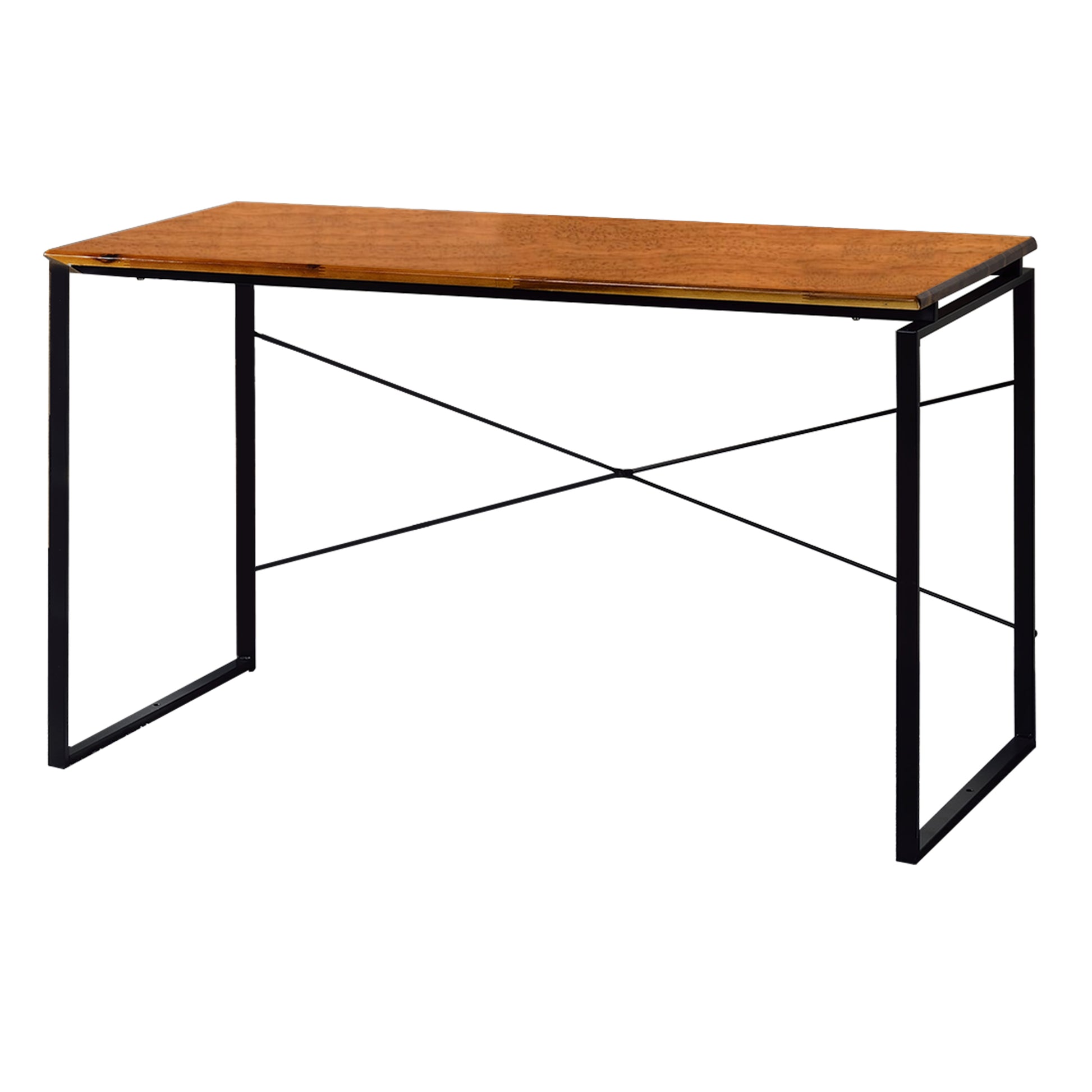 Sled Base Rectangular Table With X Shape Back And Wood Top, Brown And Black Brown Black Solid Wood