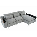 L Shaped Modular Sectional Sofa With Removable Back Cushions,3 Pillows And 2 Storage Spaces,Suitable For Living Rooms,Offices And Apartments Gray Polyester 3 Seat