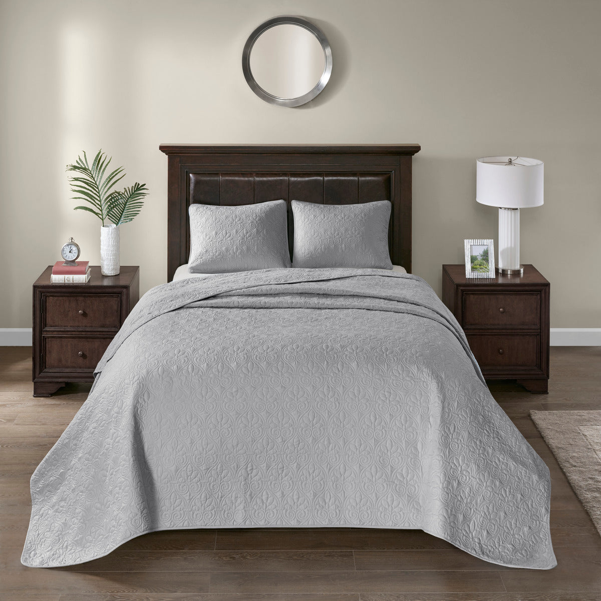 Reversible Bedspread Set Grey Queen Grey Cotton