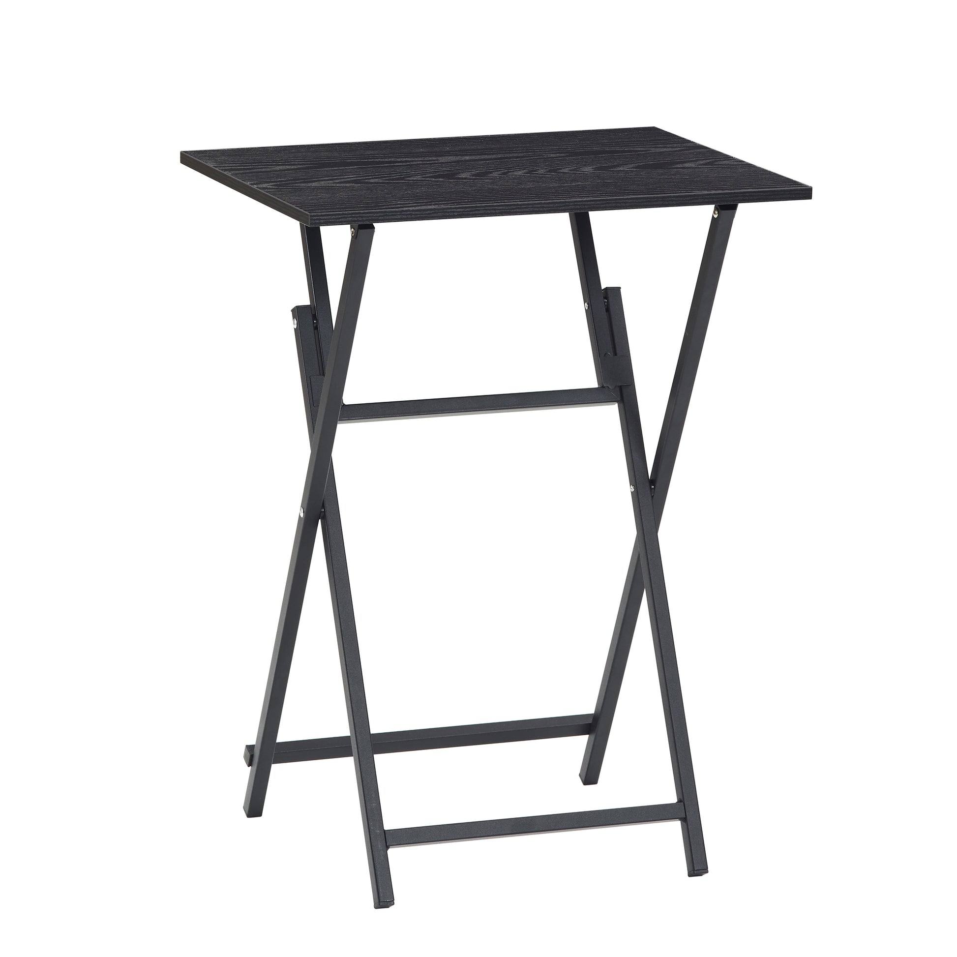Black 2 Piece Folding Tv Tray Table No Assembly Required Portable Sofa Side Table, Industrial Snack Table For Small Spaces, Space Saving Easy To Fold Wood Rustic Black Primary Living Space American Design,American Traditional,Antique Metal & Wood Metal &