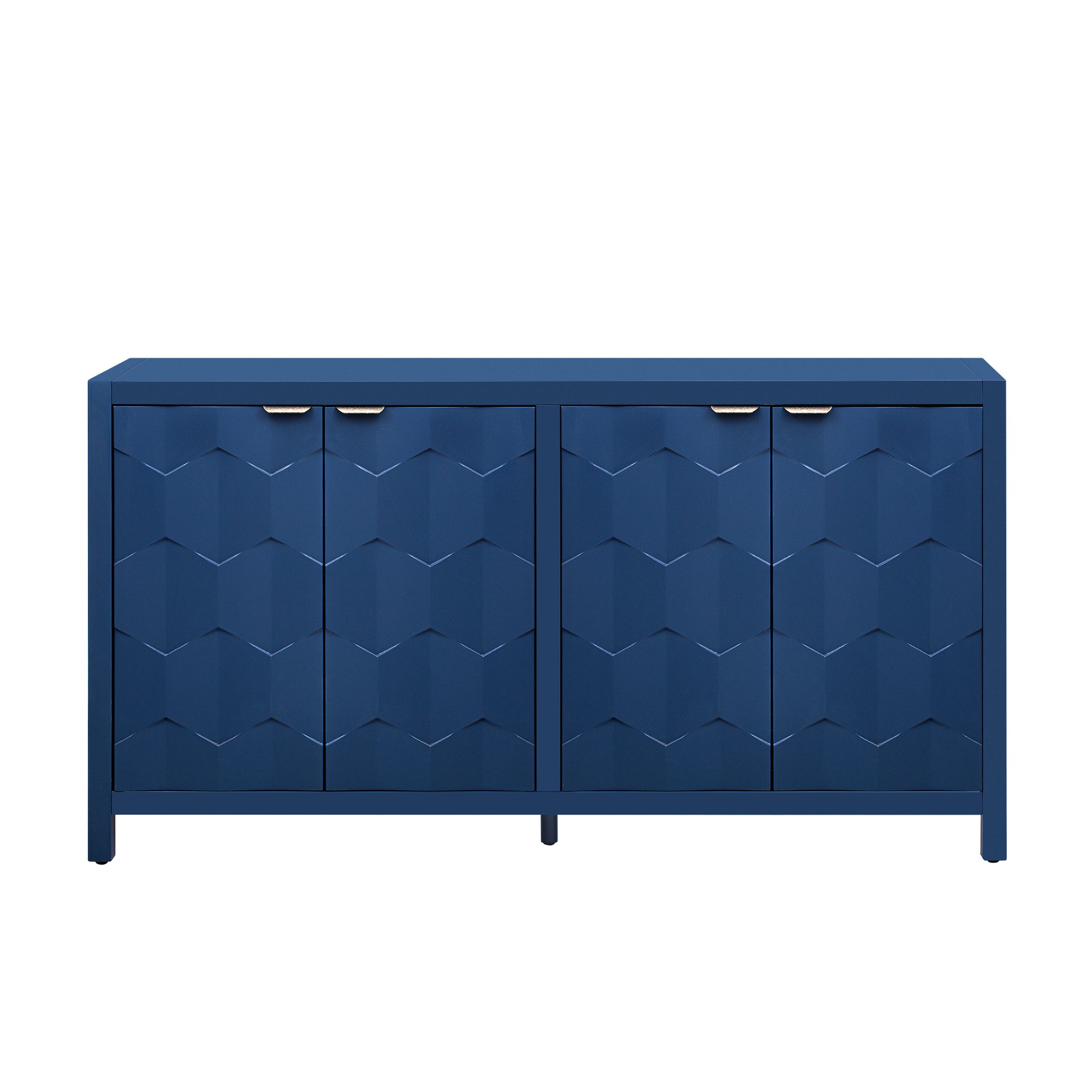 Luxurious Four Door Sideboard With Honeycomb Patterned Doors, Offering Large Storage For Study,Entrance And Living Room Navy Blue Primary Living Space American Design Mdf