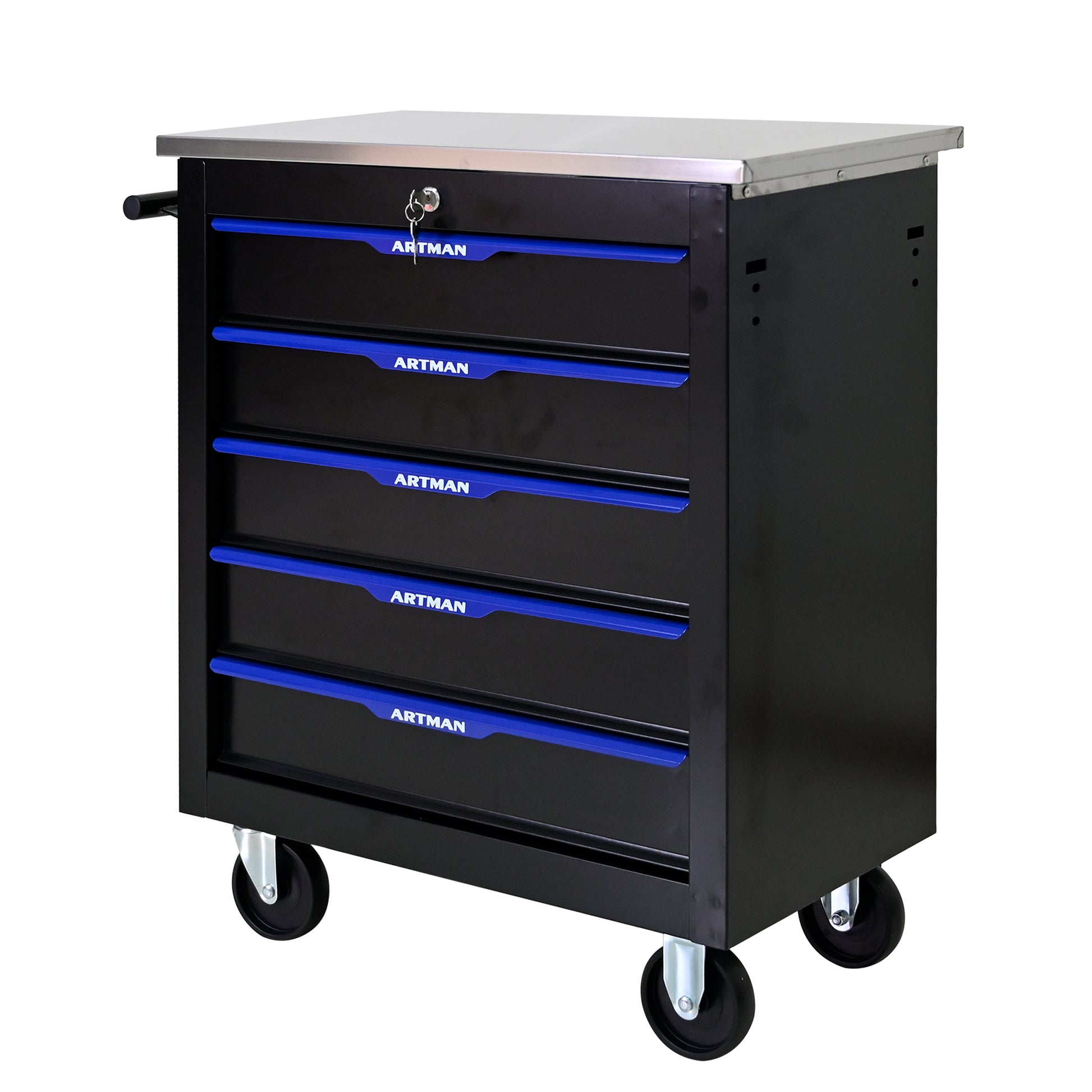 5 Drawers Multifunctional Tool Cart With Wheels Black Blue Black Blue Metal