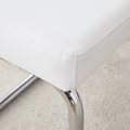 Table And Chair Set. Large Modern Rectangular Table With White Textured Top And Silver Metal Legs. Soft And Comfortable Pu Seats, Faux Leather Upholstered Seats And Sturdy Metal Legs. White Mdf Metal