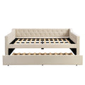 Full Size Upholstered Tufted Daybed With Twin Size Trundle, Beige Beige Upholstered