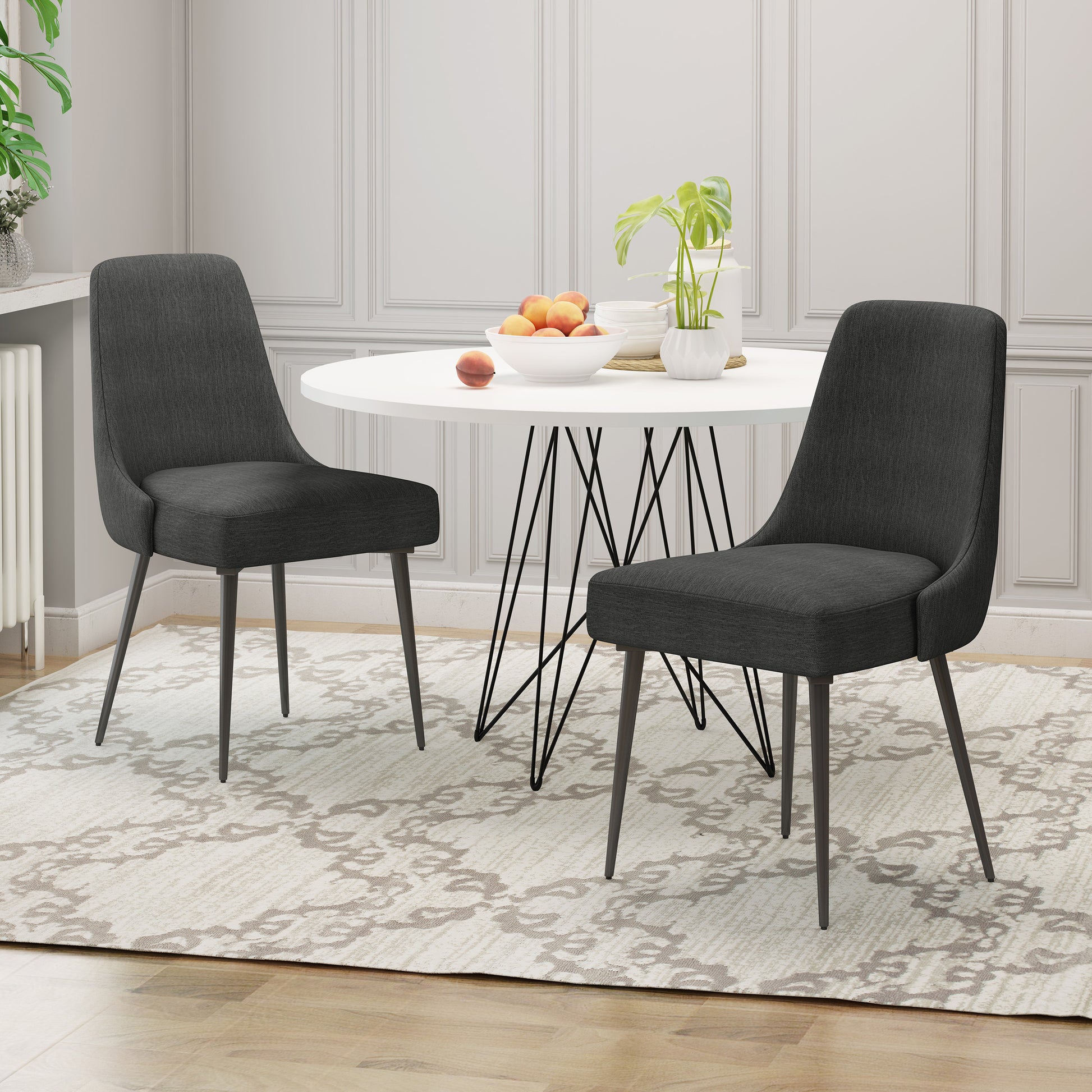 Dining Chair Set Of 2 Charcoal Fabric