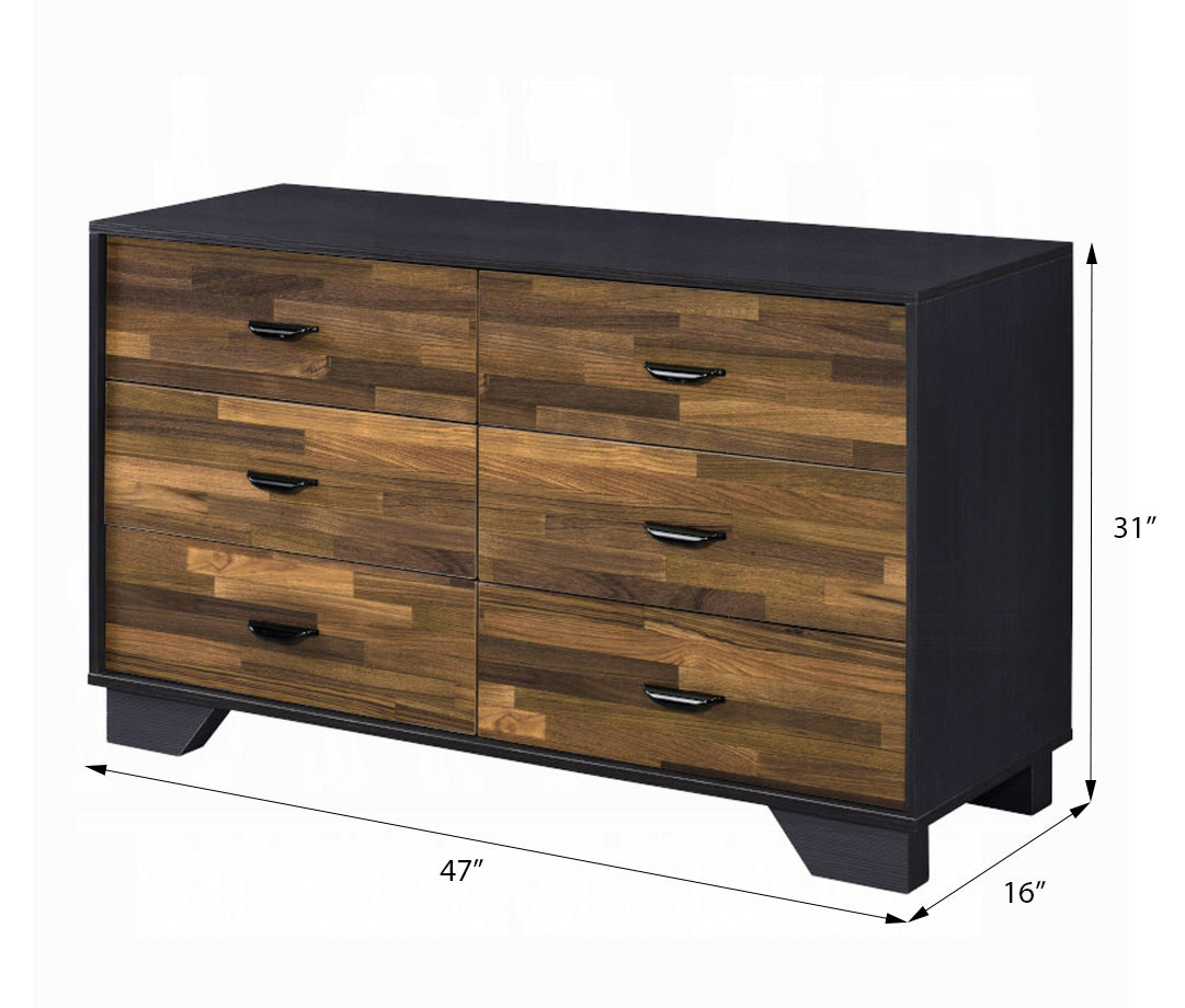 Walnut And Black 6 Drawer Dresser Walnut Black Bedroom Modern Particle Board