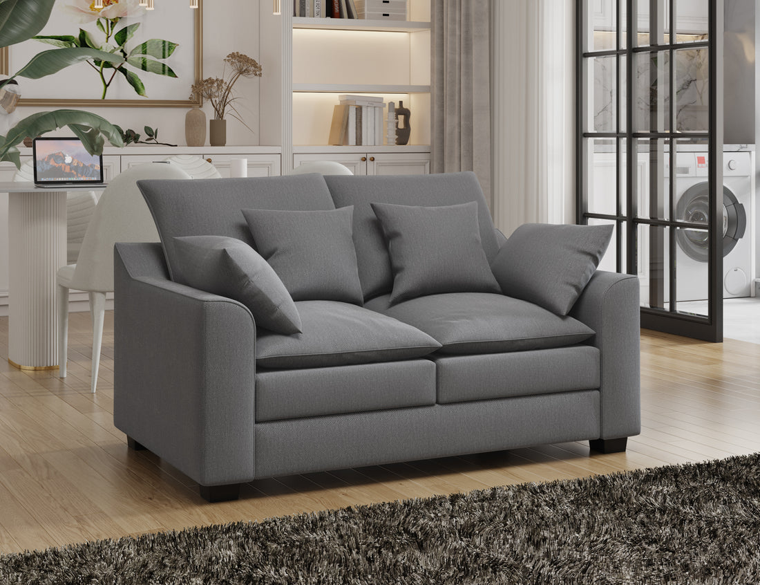 55" Loveseat Couch 2 Seater Sofa With Pillows Polyester Upholstery Duck Down Filled Cushion Sofa For Living Room Apartment,Grey Grey Polyester Wood Primary Living Space Soft Cushion Back Foam Polyester 2 Seat