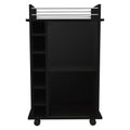 Dukat Bar Cart,Two Shelves, Six Built In Wine Rack, Four Casters Black Black Dining Room Modern Rectangular Particle Board Particle Board Medium 40 55In