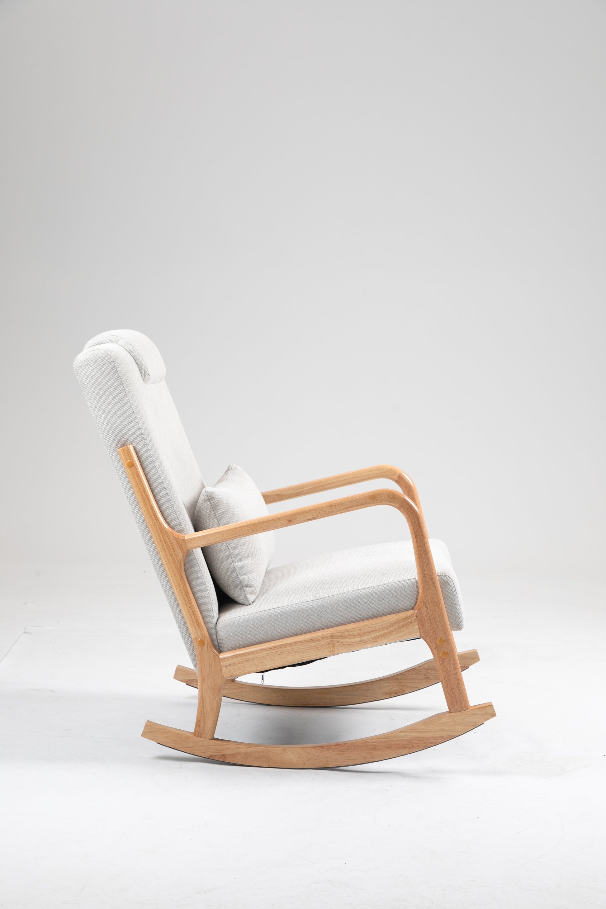 Rocking Chair Upholstered Fabric Rocking Armchair Indoor With High Backrest Glider Chairs And Lumbar Pillow For Living Room Beige Linen