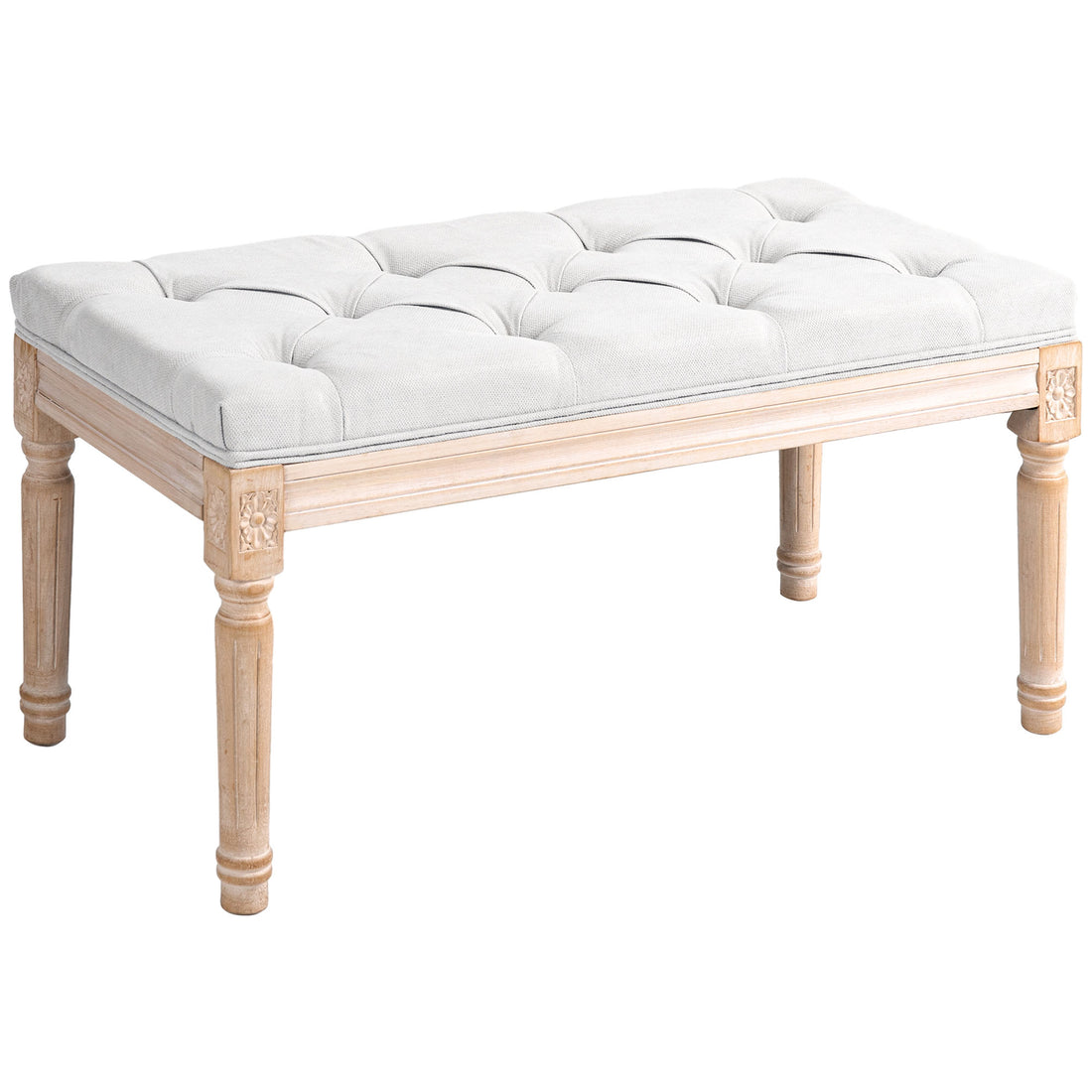 Homcom 32" End Of Bed Bench, Upholstered Bedroom Bench, Cream White Cream White Polyester