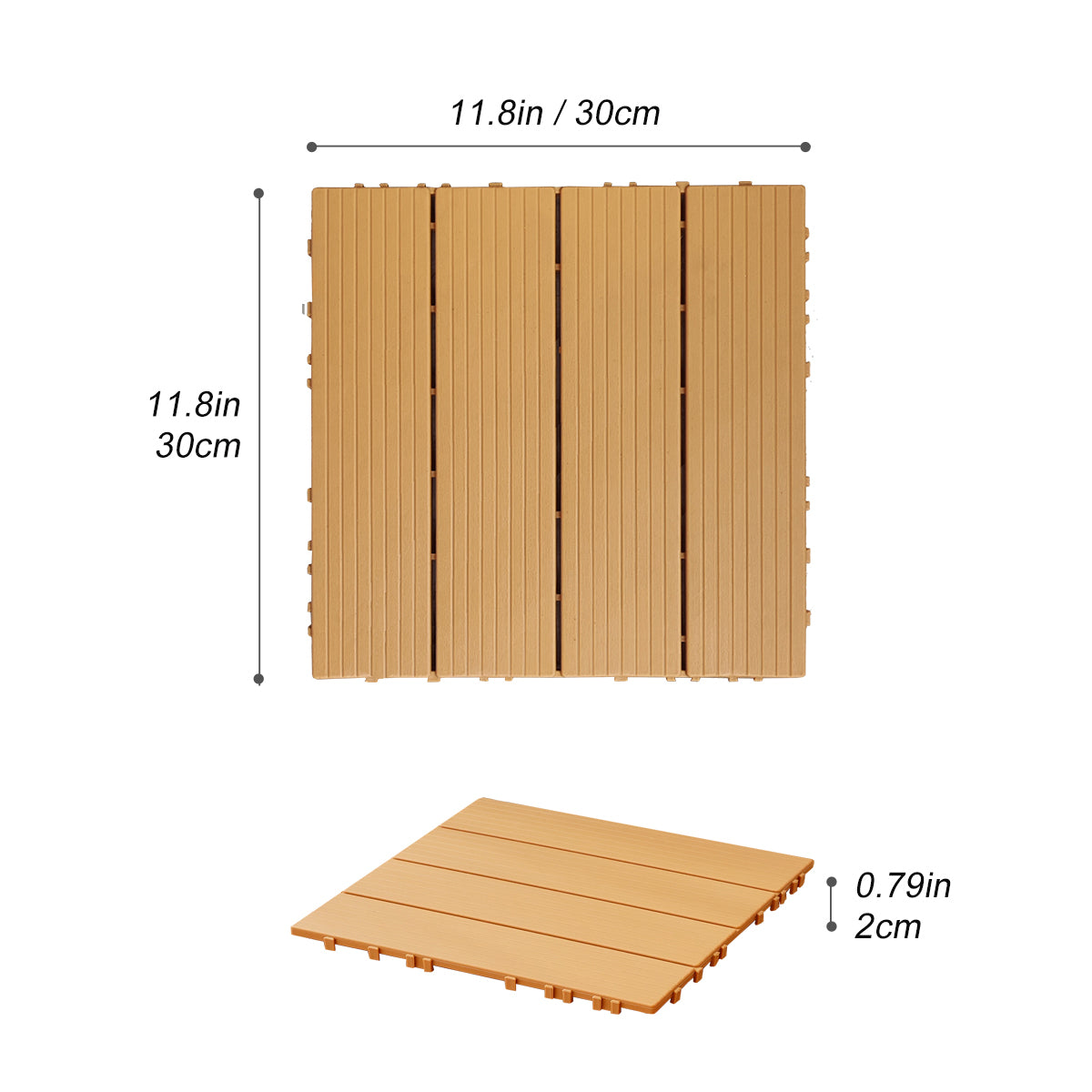 Plastic Composite Deck Tiles Set Of 35Pcs, Composite Decking Resist Rust, Water, Weather, Indoor&Outdoor, Easy To Diy & Maintain, Ideal For Patios, Balconies, Rooftops, Decks, 12X12" Wood Color Wood Modern Plastic Plastic