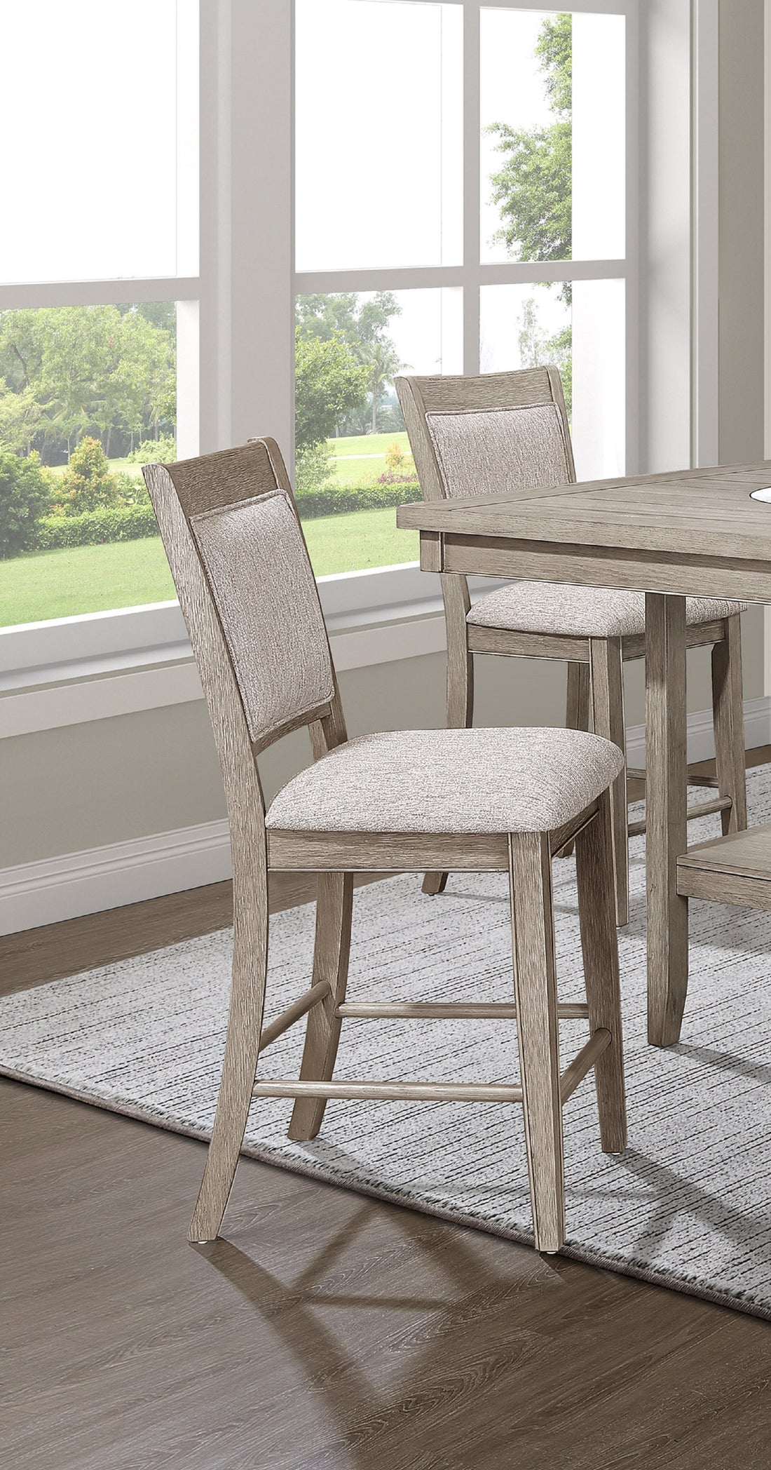 Farmhouse Style 2Pc Tan Beige Gray Finish Counter Height Chair Bar Stool Footrest Upholstered Back Seat Wooden Dining Room Furniture Beige Gray White Dining Room Contemporary,Farmhouse Dining Chairs