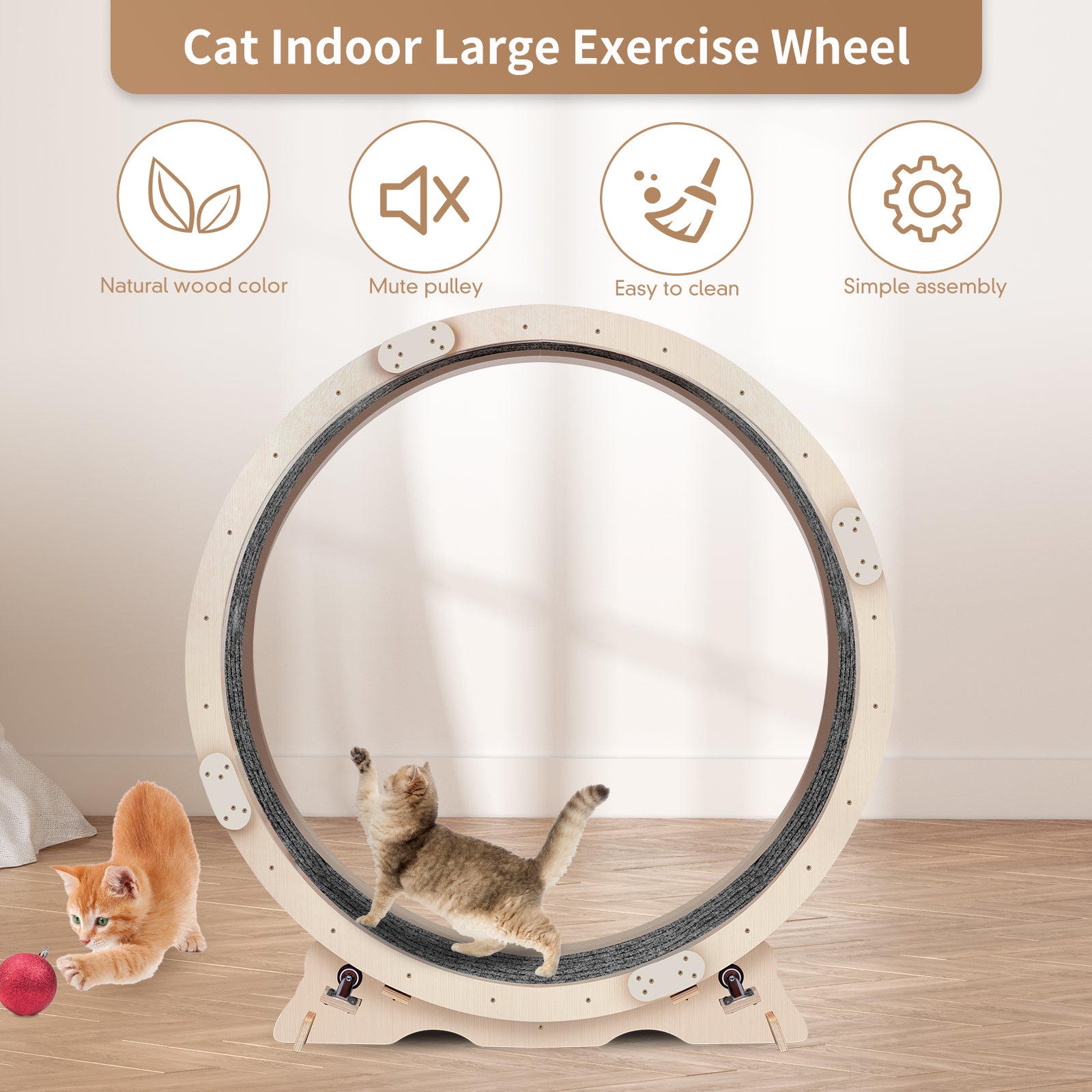 Cat Exercise Wheel For Indoor Cats, Cat Running Wheel With Carpeted Runway, 41" Natural Wood Color Wood Wood