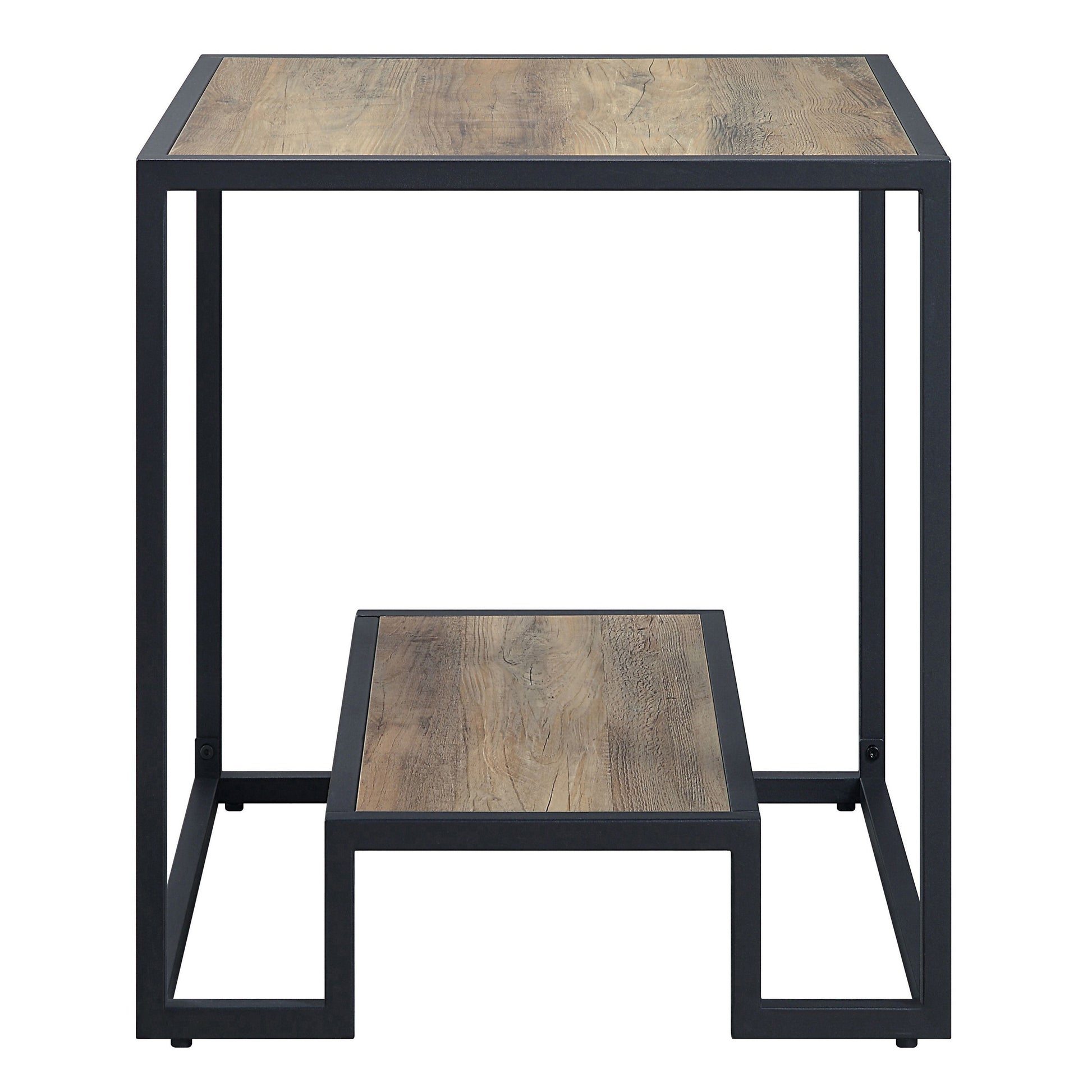 Rustic Oak And Black End Table With Open Shelf Black Brown Primary Living Space Industrial Shelves Rectangular Wood Metal Sled