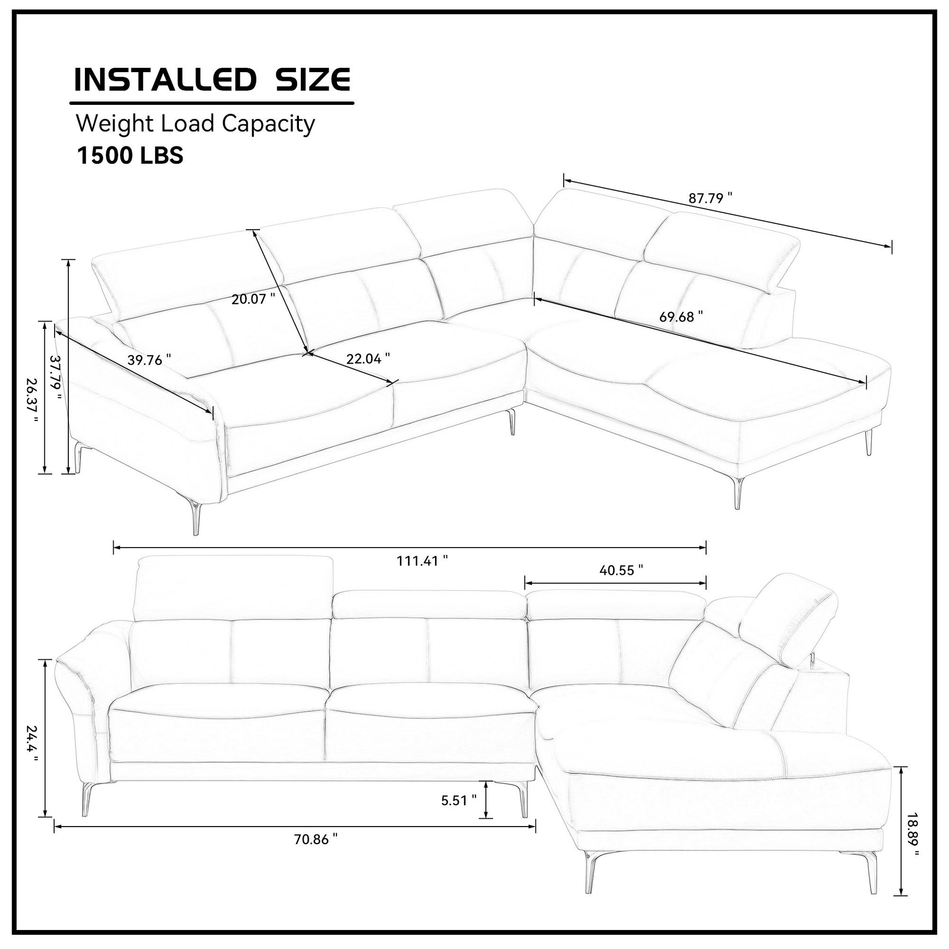 111.42Inch Modern Design L Shaped Deep Sectional Couch,Genuine Leather Sofa With Adjustable Headrests Couch,Minimalist Style Comfy Upholstery Corner Couch With Chaise For Living Room,Apartment,Office Grey Genuine Leather 5 Seat