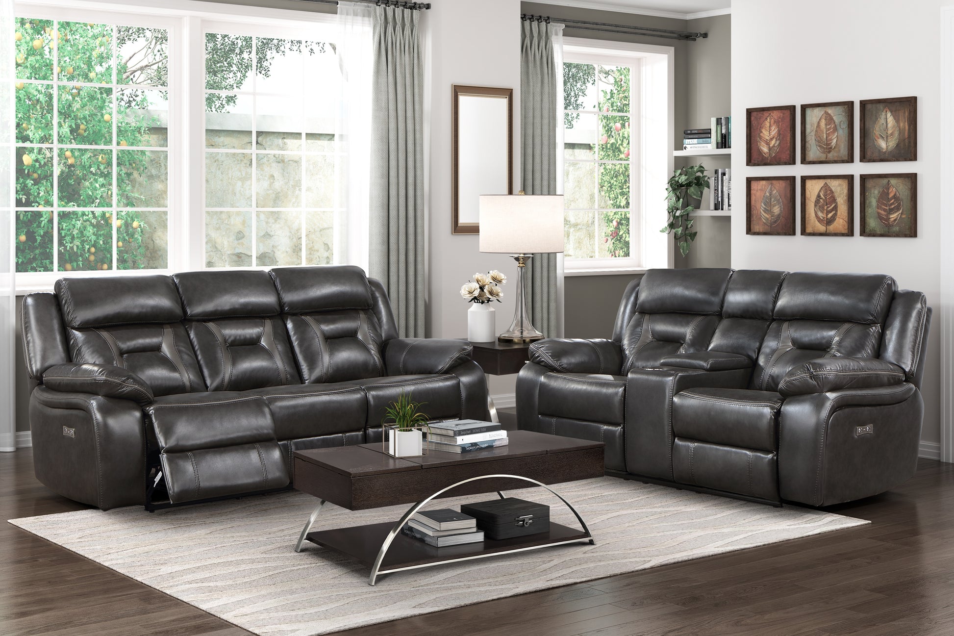 1Pc Living Room Furniture Modern Design Power Reclining Sofa Dark Grayfaux Leather Upholstery Usb Ports Contemporary Home Dark Gray,Light Gray Faux Leather Wood Primary Living Space Contemporary,Modern,Ultra Modern Pillow Top Arms Plywood,Solid Wood 3