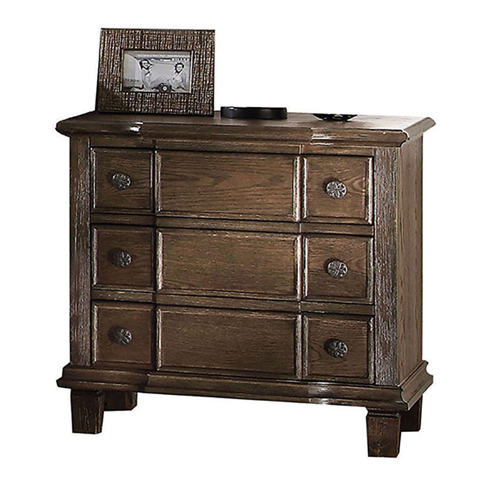 Weathered Oak 3 Drawer Nightstand Oak 3 Drawers Bedroom Rectangle Acacia Oak Wood