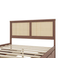 Queen Size Wood Storage Platform Bed With 4 Drawers, Rattan Headboard, Espresso Box Spring Not Required Queen Antique Espresso Wood Bedroom Bed Frame Wood Rattan