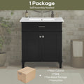 30 Inch Bathroom Vanity With Ceramic Basin, Soft Close Door And Adjustable Shelves Black Bathroom Solid Wood Mdf