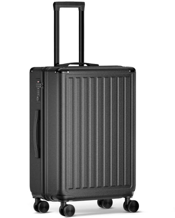 24 Inch Checked Travel Luggage With Tsa Lock&Spinner Wheels, Abs Pc Hardside Lightweight Suitcase Black Abs Pc