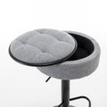 Round Storage Bar Stool Set Of 2, Grey Linen Height Adjustable Barstool, 360 Counter Height Swivel Stool, Armless Bar Chair With Metal Frame For Kitchen Counter Dining Living Room Grey Set Of 2 Foam Linen