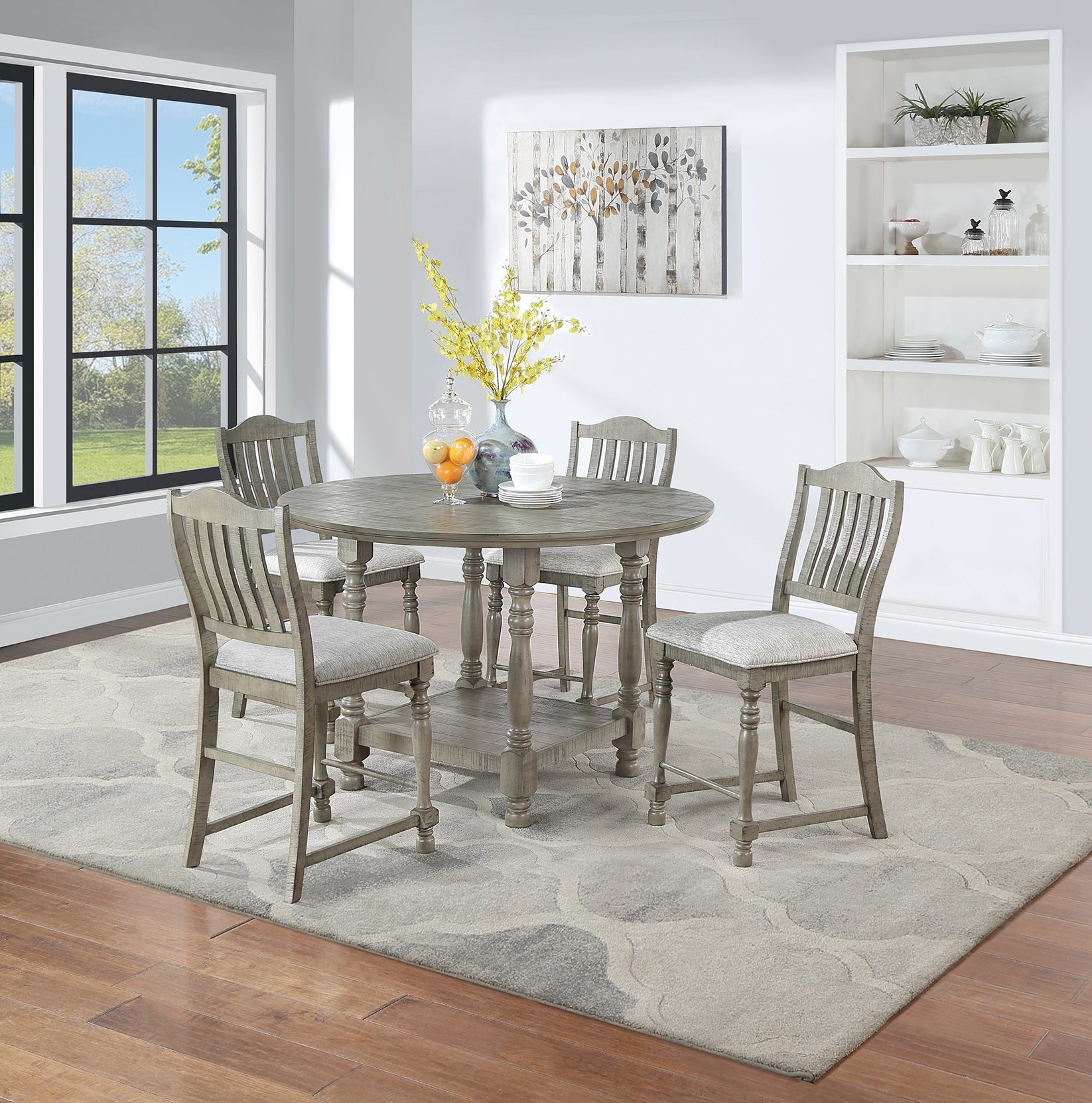 Dining Table 4X High Chairs 5Pcs Counter Height Dining Set Light Grey Finish Dining Room Furniture Plush Upholstered Fabric Seat Contemporary Style Wood Light Grey Seats 4 Wood Dining Room Contemporary,Modern,Transitional Rubberwood Rectangular 4 Leg