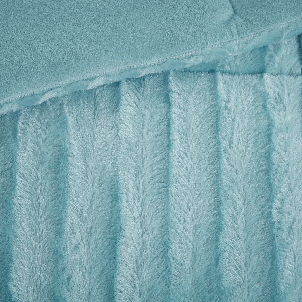 Faux Fur Comforter Mini Set Queen Teal Blue Polyester