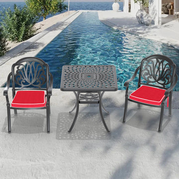 Cushions In Random Colors 3 Piece Set Of Cast Aluminum Patio Furniture With Cushions Yes Dining Set Black Seats 2 Rust Resistant Frame Water Resistant Cushion Garden & Outdoor Complete Patio Sets Aluminium