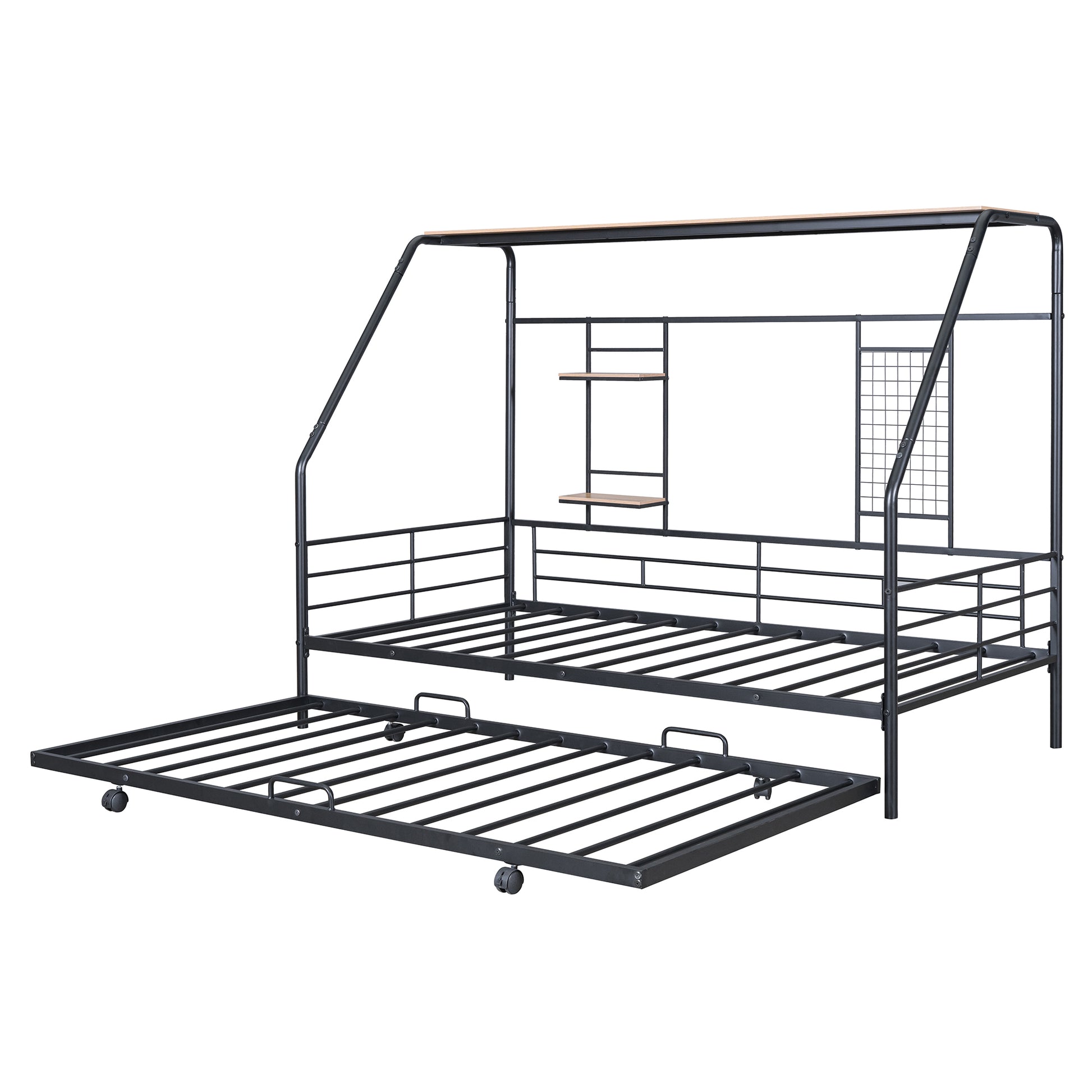 Twin Size Metal House Bed With Trundle, Black Twin Black Metal