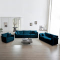 Modern Sofa Couch, 3 Piece Set Extra Deep Seat Sectional Sofa For Living Room, Oversized Sofa, 3 Seat Sofa, Loveseat And Single Sofa, Blue Chenille Blue Chenille 6 Seat