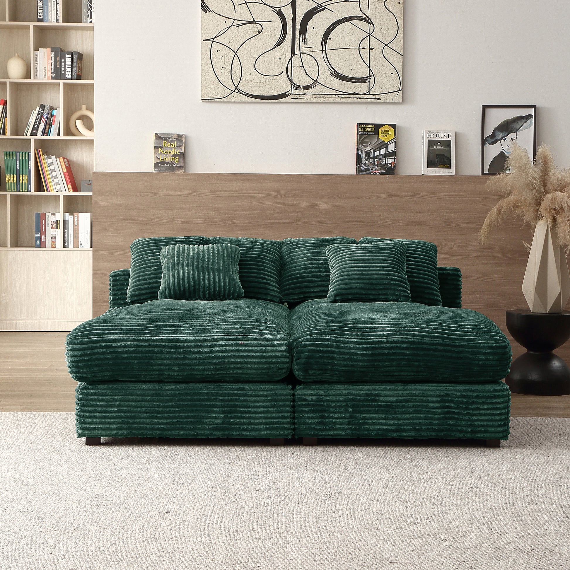 74.8" Modern Luxury Twins Sofa Couch For Living Room Quality Corduroy Upholstery Sleeper Sofa Bed Daybed Green Green Corduroy 2 Seat