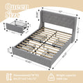 Queen Size Bed Frame With 4 Storage Drawers And Wingback Headboard, Button Tufted Design, Dark Grey Queen Dark Gray Linen