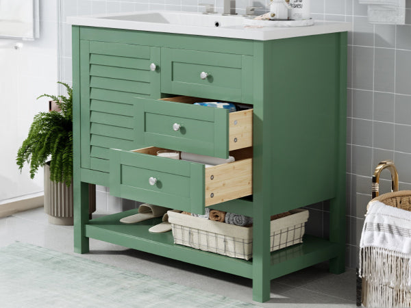 36'' Bathroom Vanity With Undermount Sink, Free Standing Vanity Set With 2 Drawers& Soft Closing Doors, Bathroom Storage Cabinet With Solid Wood Feet, Green 2 Green 1 1 Adjustable Hinges Bathroom Freestanding Modern Solid Wood Mdf Resin Painted