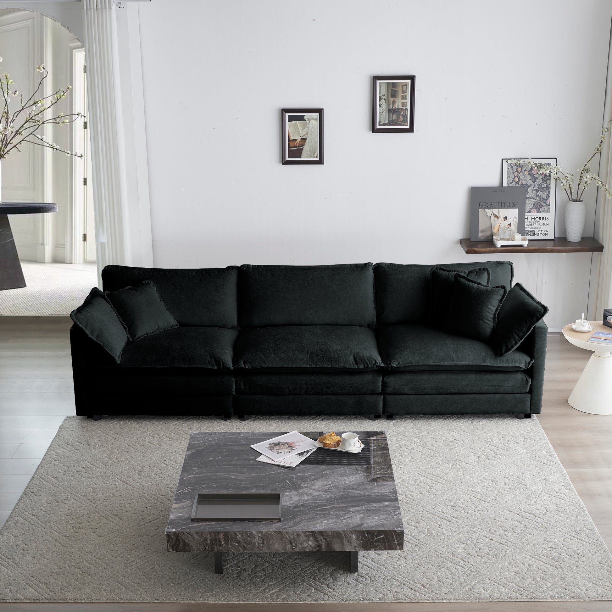 Free Combination Comfy Upholstery Modular Oversized L Shaped Sectional Sofa With Reversible Ottoman, Black Chenille Black Chenille 3 Seat