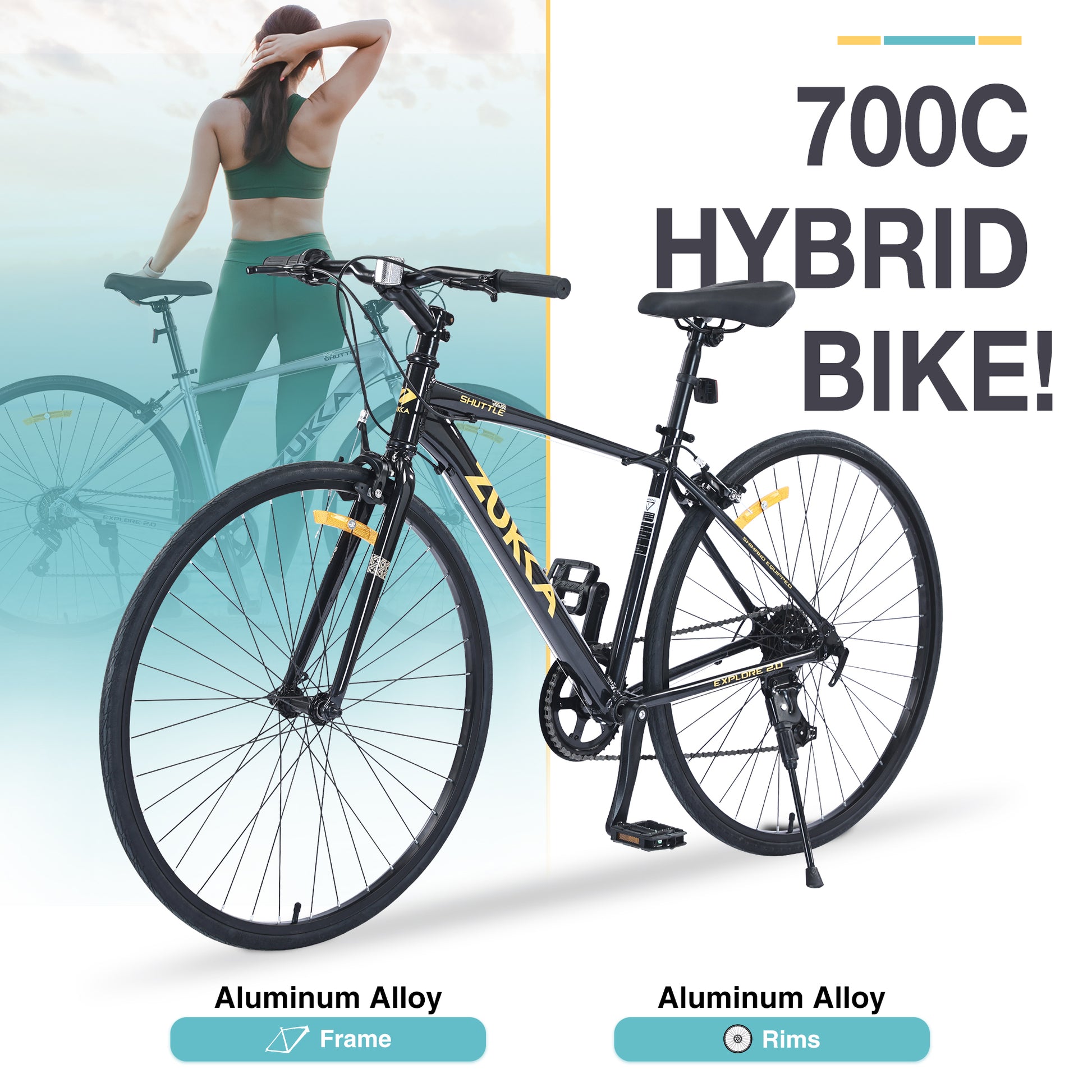 Shimano 7 Speed Hybrid Bike Aluminum Alloy Frame C Brake 700C Road Bike For Men Women'S City Bicycle Black Aluminium Alloy