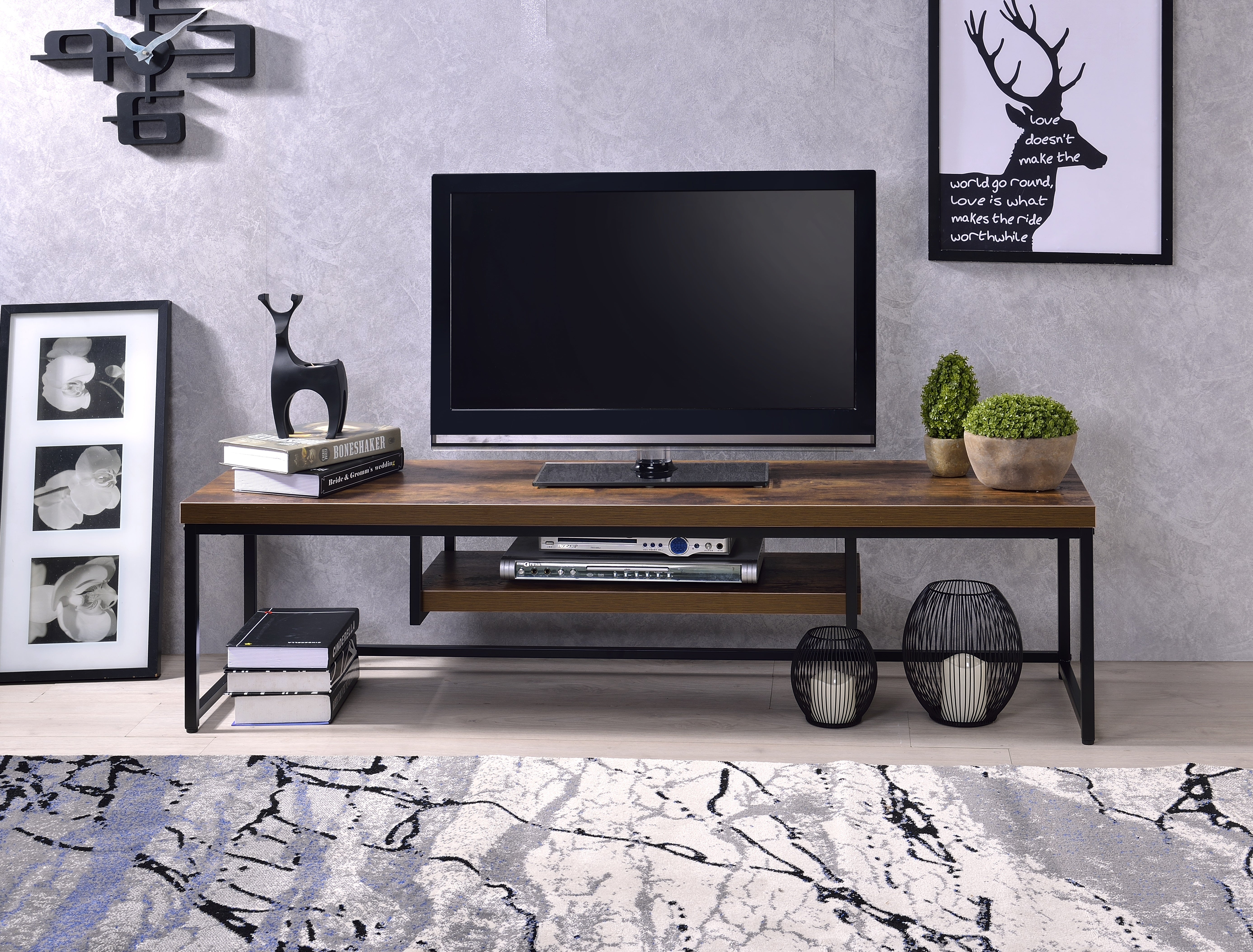 LIFE FURNITURE IRON WOODEN TV BOARD