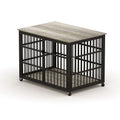 Furniture Style Dog Crate Wrought Iron Frame Door With Side Openings, Grey, 38.4''W X 27.7''D X 30.2''H. Grey Particle Board