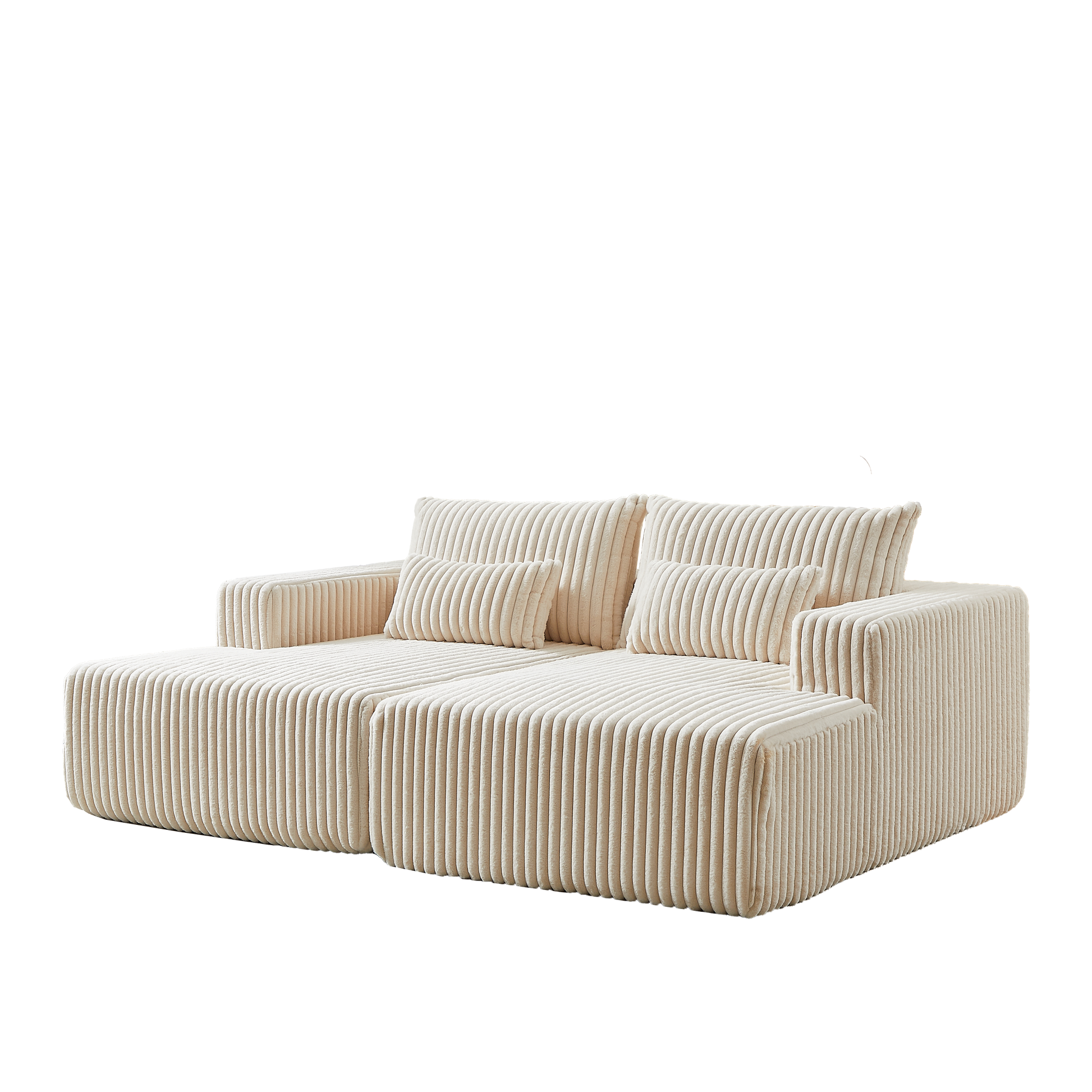 87" Oversized Sectional Lounge Chaise,No Assembly Required,Cloud Plush Loveseat With Reclining Sofa Bed,Fluffy Modern Sleeper Chair For Indoor Living Room Bedroom Beige Corduroy 2 Seat