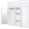 Twin Size Loft Bed With Drawer, Two Wardrobes And Mirror, White White Solid Wood Mdf