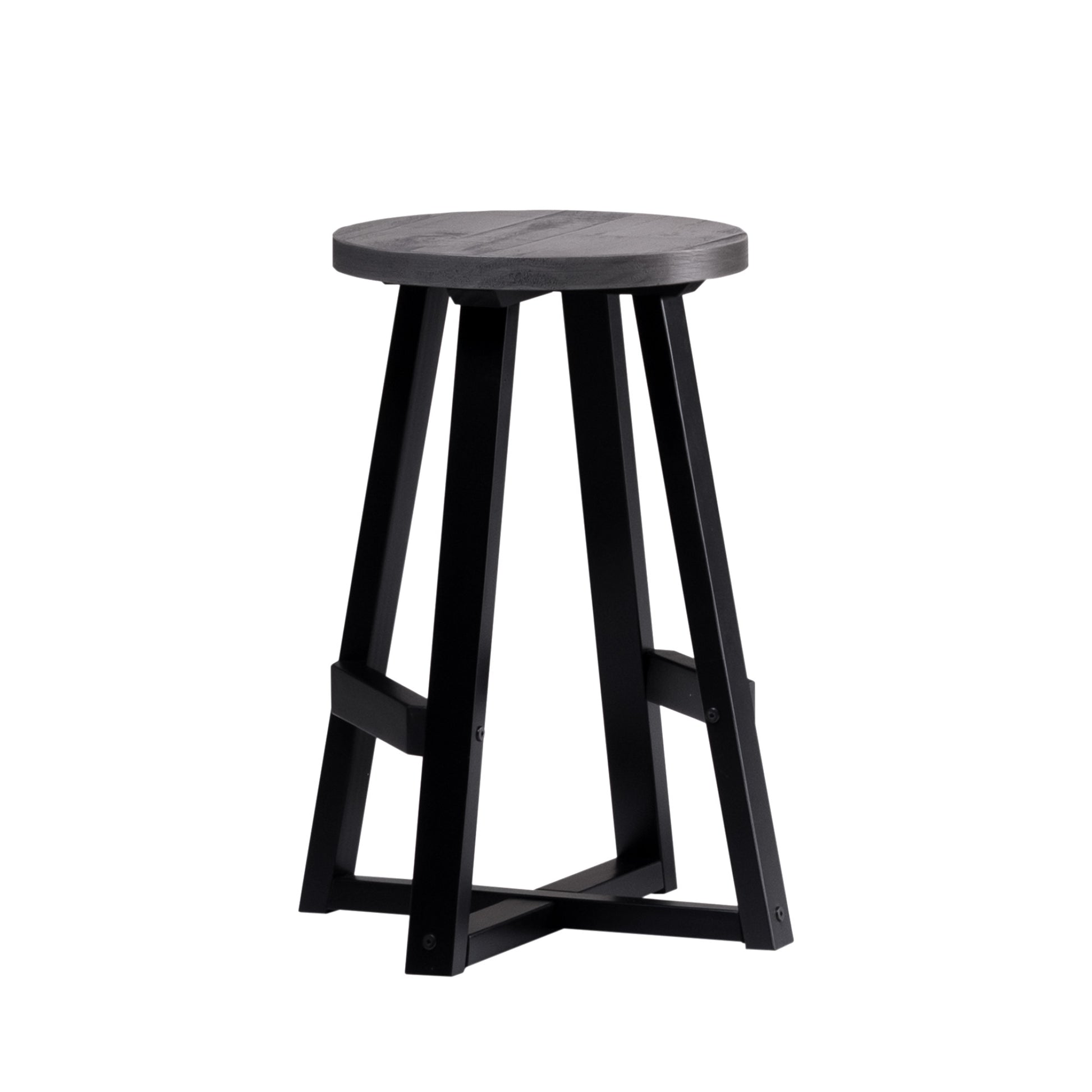 Rustic Distressed Solid Wood Round Dining Stool Grey Gray Pine Pine