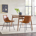 Modern Upholstered Dining Chair With Metal X Base, Set Of 2, Whiskey Brown Brown Foam Pu Leather