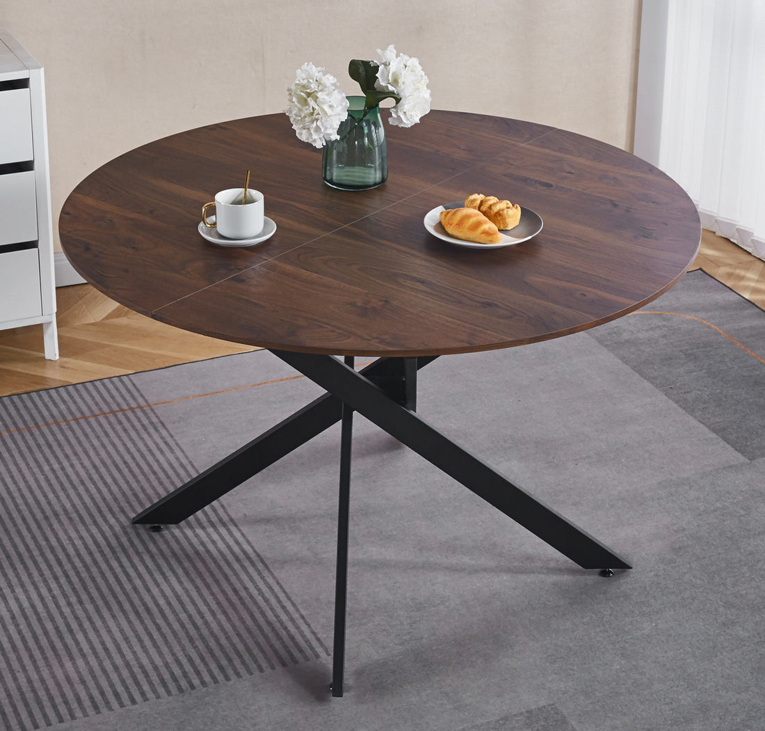 47.2Inch Round Dining Table,Office Table,Coffee Table,120X120X75Cm,Cross Leg Brown Mdf