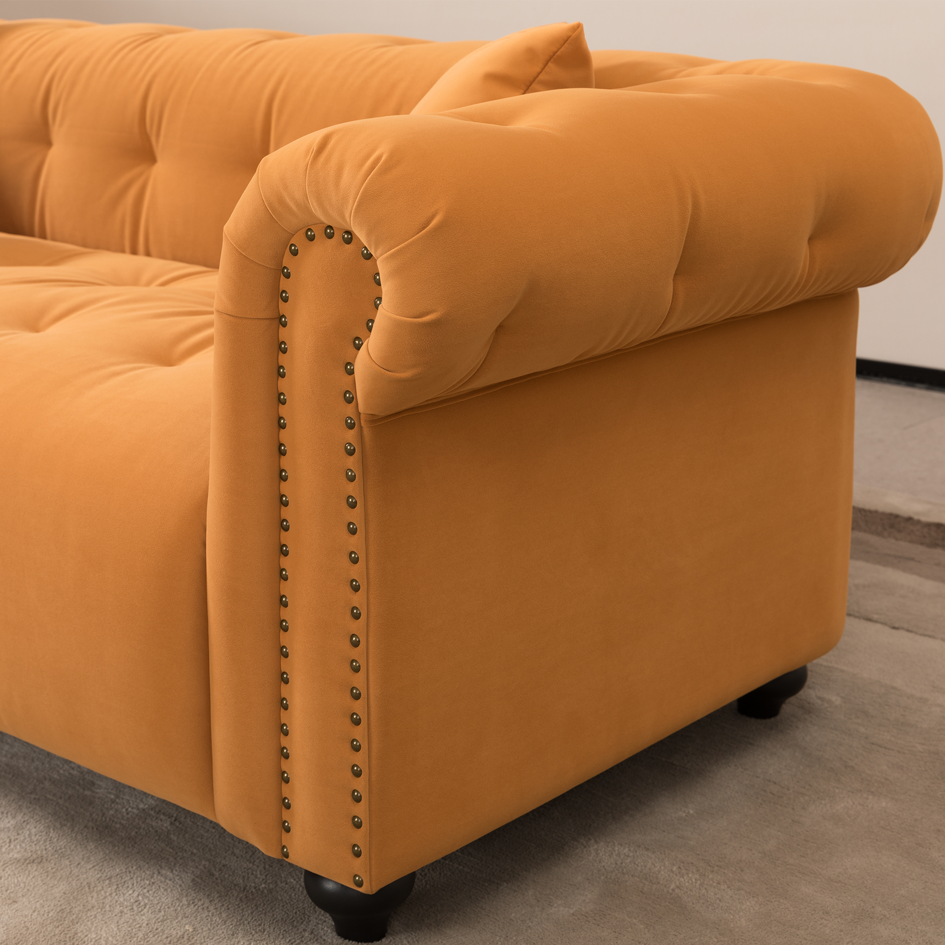 Wks12 Retro Medieval Style Sofa, Orange, Full Installation Only Needs To Install Feet Can Be Used, With 2 Throw Pillows Orange Retro Fabric 2 Seat