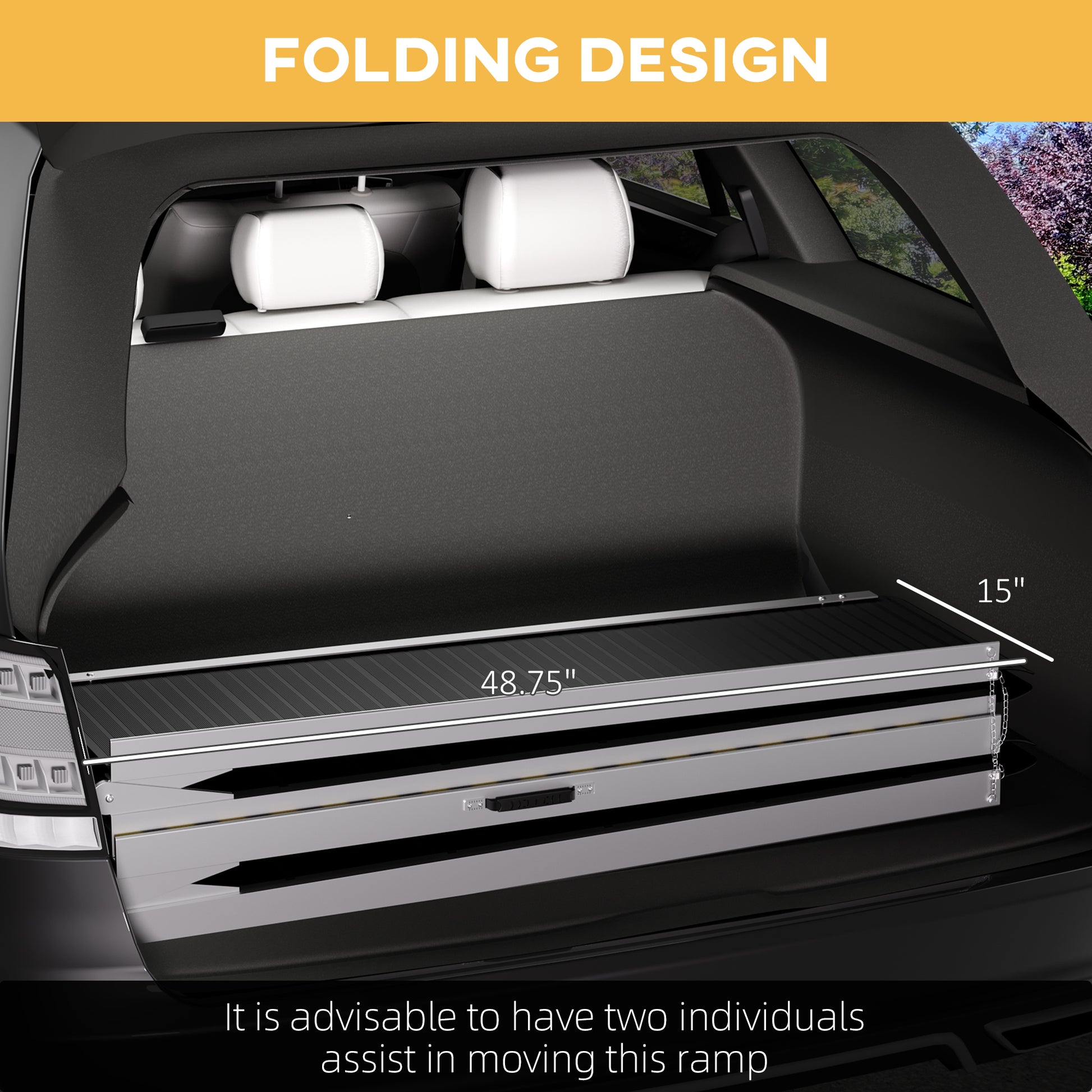 Homcom Wheelchair Ramp, 8Ft Foldable Threshold Ramp, Aluminum Handicap Ramp With Non Slip Surface, Transition Plates Above And Below For Home, Doorways, Steps, 600Lbs Capacity Black Aluminum