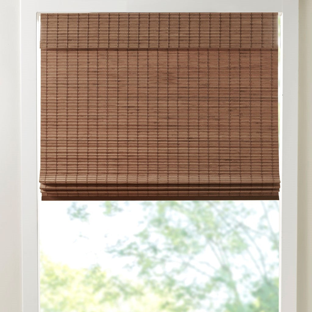 Bamboo Light Filtering Roman Shade 64"L Teak Bamboo