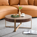 Modern Handcraft Drum Coffee Table 31.5 Inch Round Coffee Table For Living Room,Small Coffee Table With Sturdy Pedestal,Walnut Walnut Mdf Metal