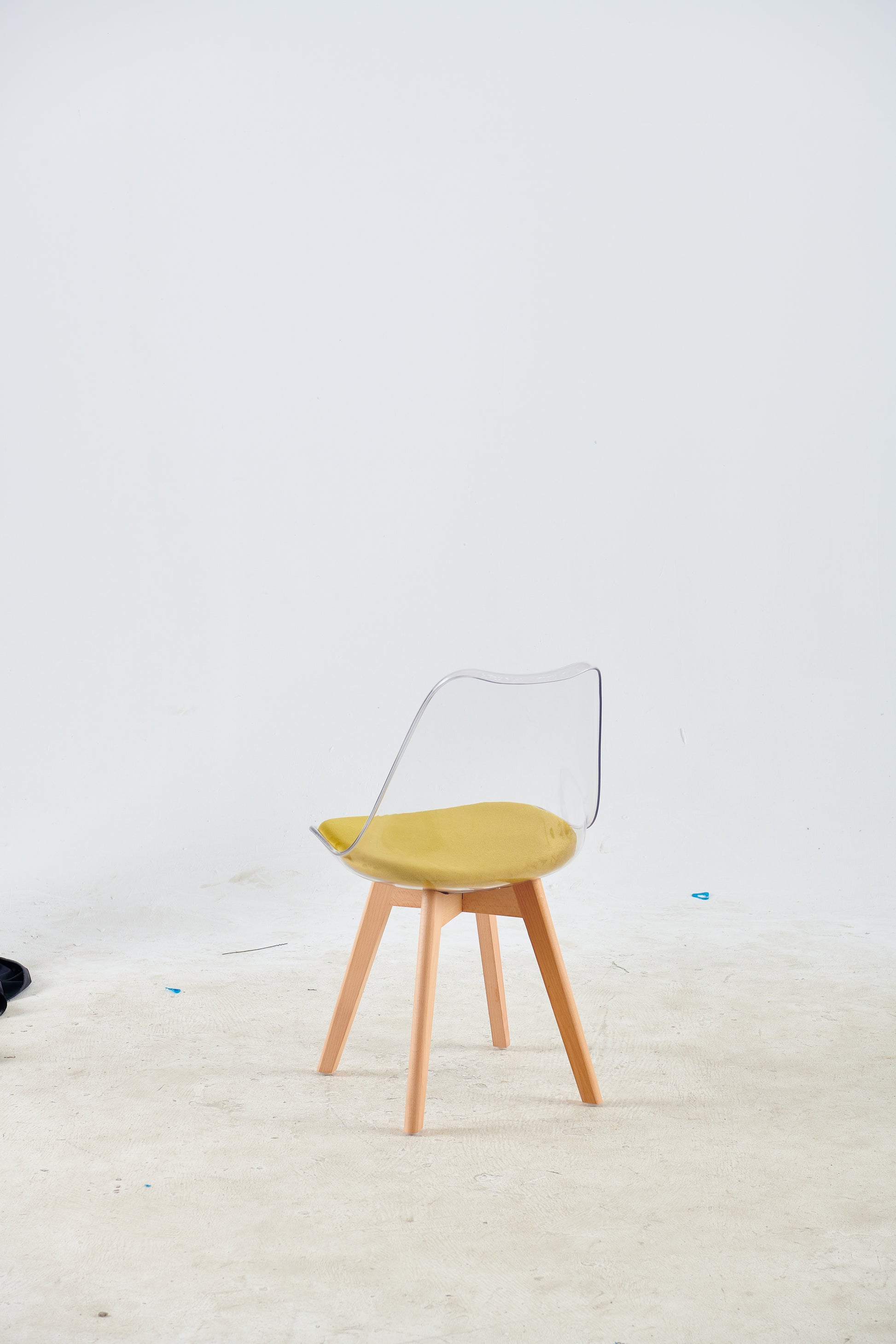 Wood Leg And Transparent Back Chair,Set Of 4,Dining Chair,Coffee Chair Transparent Wood Plastic