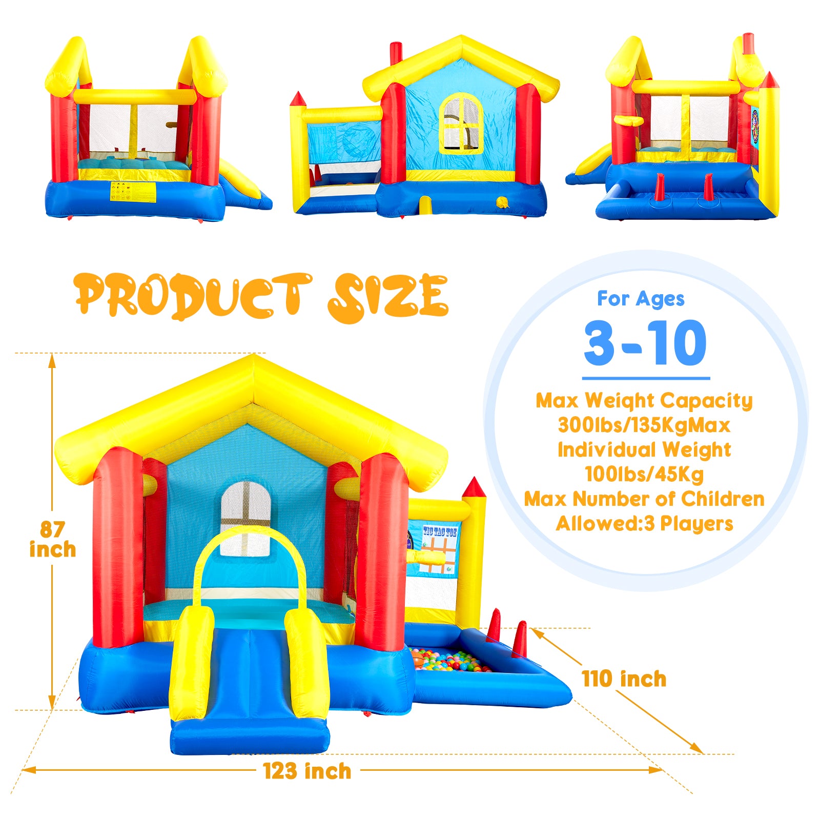 8 In 1 Inflatable Bounce House With Blower Basketball Hoop Ocean Balls Ring Toss Game Target And Sticky Ball Game For Kids Multicolor Oxford Fabric