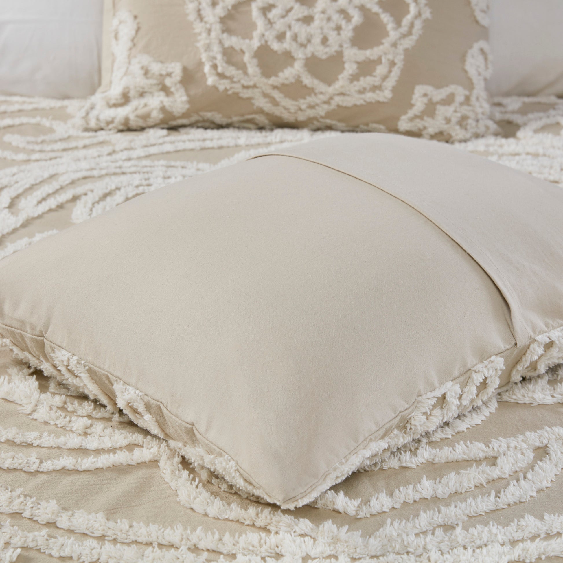 Tufted Cotton Chenille Medallion Comforter Set Taupe Full Queen Full Taupe Polyester