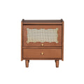 Wooden Nightstand With Rattan Woven Storage Cabinet And 1 Drawer, Exquisite Elegance With Natural Storage Solutions For Bedroom, Walnut Walnut 1 Drawer Wood